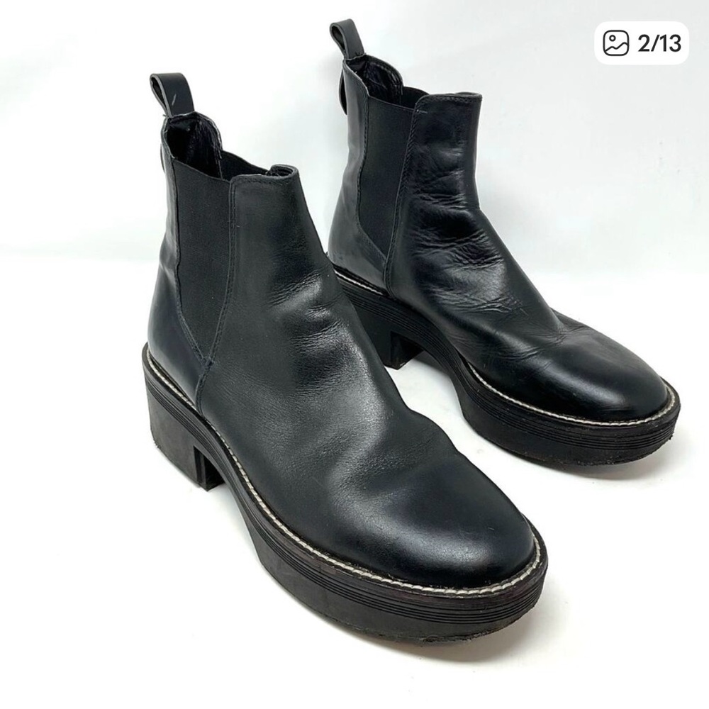 Zara Wide Heeled Ankle Boots Lug Soles Black